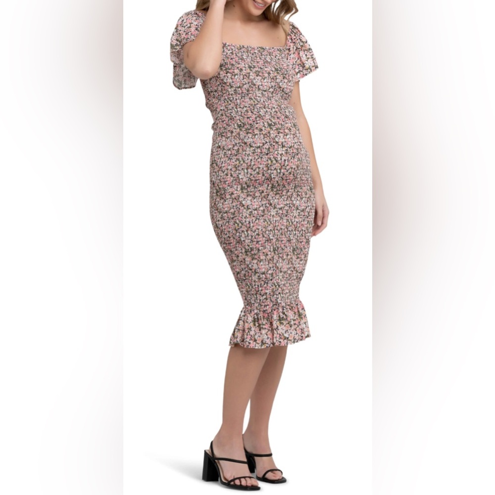 Maternity Dress- Ripe brand from Nordstrom. Pink and Black Floral Midi Dress